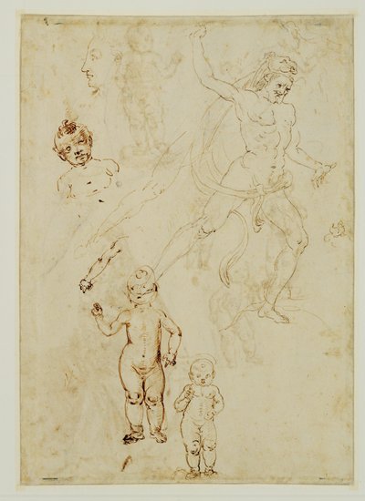 Hercules;három gyermek;balra fordított férfi fej ... alkotó: Francesco di Simone (attr. to)
