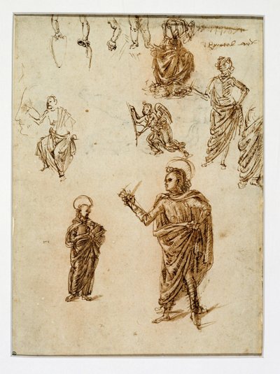 Figurák vázlatai;szentek;egy angyal;egy kar;lábak ... alkotó: Francesco di Simone (attr. to)