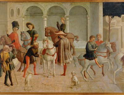 Lovagok Gualtieri di Saluzzo udvari termében (tempera, fa) alkotó: Francesco di Stefano Pesellino
