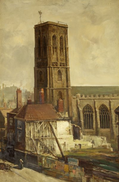 Kilátás a Temple Churchre (olaj, vászon) alkotó: Francis Abel William Taylor Armstrong