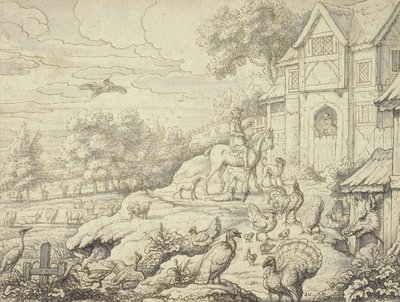 Farmyard, figurákkal és táj háttérrel alkotó: Francis Barlow