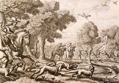 Vidravadászat a folyón, vésette Hollar Vencel, 1671 alkotó: Francis Barlow