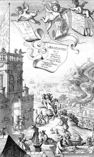 John Ogilby "Britannia" című művének címlapja, Wenceslaus Hollar metszete, 1675. alkotó: Francis Barlow
