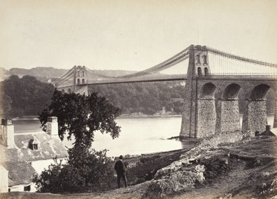 Bangor, függőhíd, Anglesey felől (254) alkotó: Francis Bedford