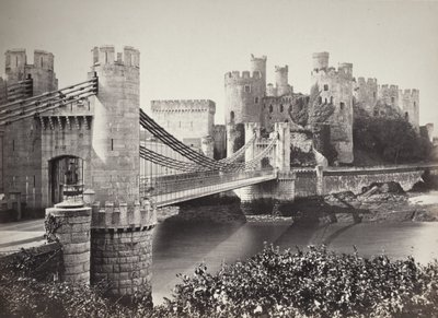 A Conwy-kastély és függőhíd a szigetről nézve (687) alkotó: Francis Bedford