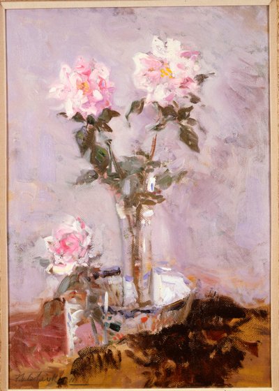 Rózsaszín rózsák üvegvázában alkotó: Francis Campbell Boileau Cadell
