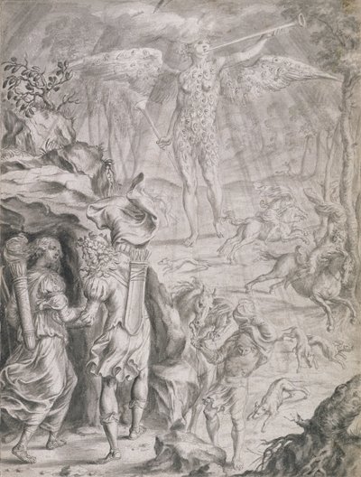 Dido és Aeneas menedéket keres egy barlangban (mosás, papír) alkotó: Francis Cleyn