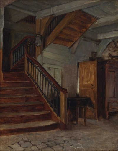 Szobabelső kanyargós lépcsővel, 19. század vége-XX. század eleje. alkotó: Francis Davis Millet