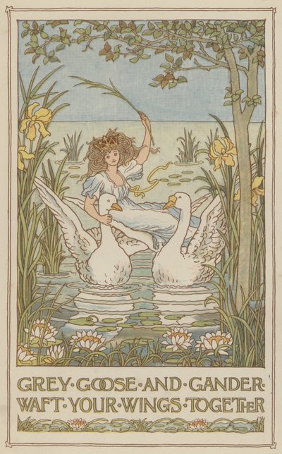 A szürke lúd és a gúnár együtt szárnyal (színes litográfia) alkotó: Francis Donkin Bedford