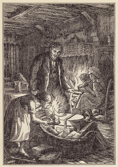 Illusztráció Charles Dickens A tücsök a tűzhelyen című könyvéhez (színes litográfia) alkotó: Francis Donkin Bedford