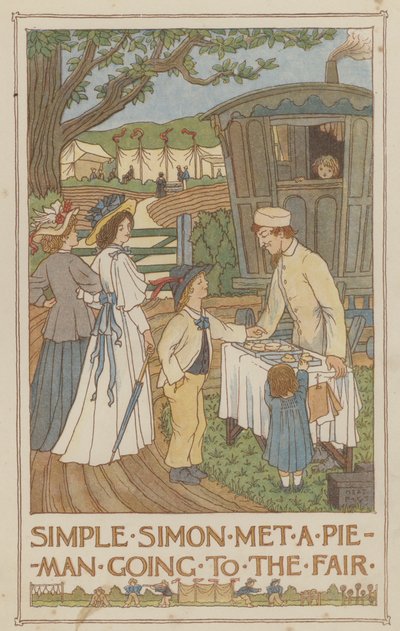 Simple Simon találkozott egy vásárba induló pitemannel (színes litográfia) alkotó: Francis Donkin Bedford