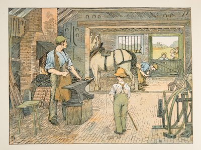 A kovács, a Four and Twenty Toilers című kötetből, pub. 1900 (színes litográfia) alkotó: Francis Donkin Bedford