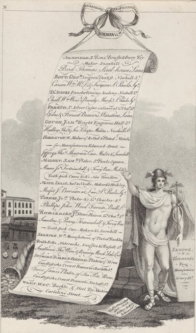 Kereskedelmi kártya különféle szakmákhoz stb., Birmingham, 1800 alkotó: Francis Eginton