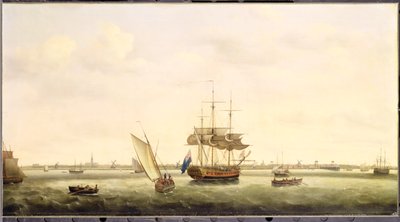A fregatt „meglepetés” a Great Yarmouth melletti Anchorban, Norfolk, 1775 körül alkotó: Francis Holman