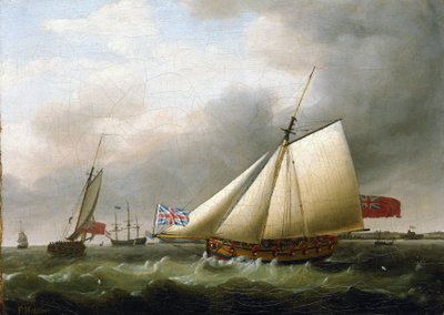 A "Fly" hajó és más hajók a Downs-tól délre (Anglia), Union Jack zászlóval. Olaj, vászon alkotó: Francis Holman