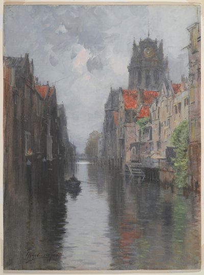 Behind the Groote Kirk, Dordrecht, 1880-as évek (Wc faszén fölött, kartonon) alkotó: Francis Hopkinson Smith