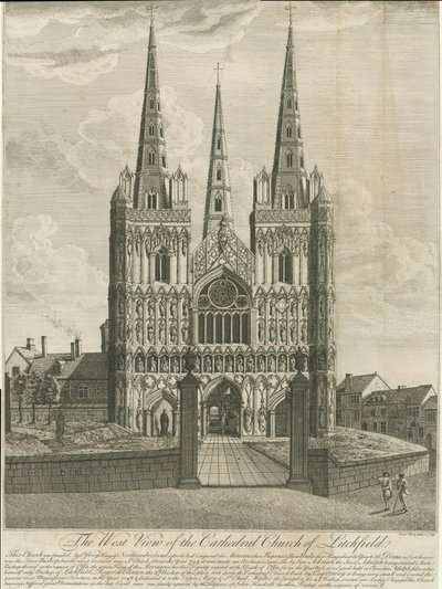 Lichfield katedrális – Nyugati front: metszet, és [18. század] (nyomtatás) alkotó: Francis Perry