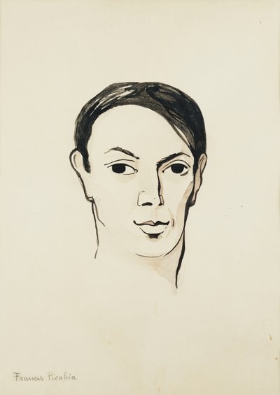 Pablo Picasso portréja; Portrait de Pablo Picasso, 1902-1905 körül (akvarell, ecset, fekete tinta és ceruza, papír) alkotó: Francis Picabia