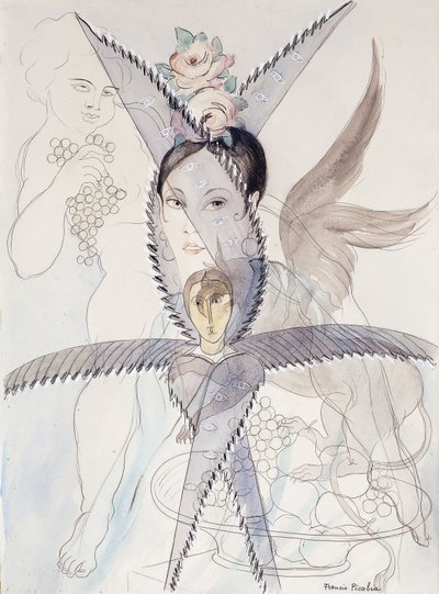 Transzparencia - Fej és szárnyas ló; Transzparencia - Tete et Cheval Aile, 1928 körül (akvarell, gouache, fekete kréta és ceruza, papír) alkotó: Francis Picabia