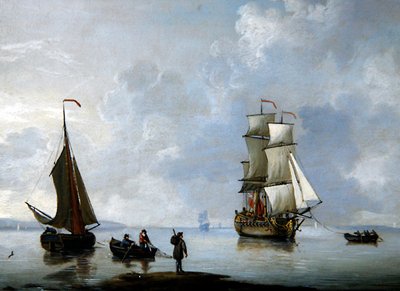 Egy brit háborús embert horgonyhoz vontatnak (olaj a rézre) alkotó: Francis Swaine
