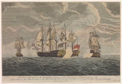 A bátor Tyrrel kapitány a 66 ágyúból és 472 emberből álló "Buckingham" hajón, amely legyőzte a "Florissant", "Aigrette" és "Atlante", három francia hadihajót, 1758. november 3-án. alkotó: Francis Swaine