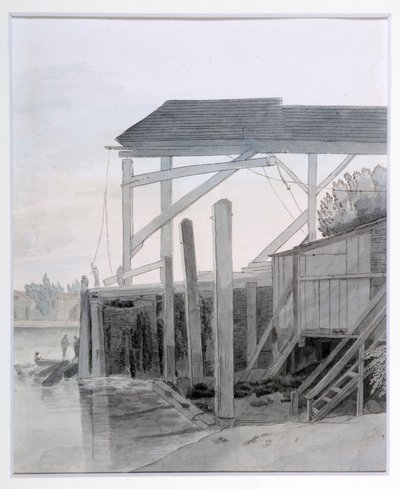 A Wharf, 1800 körül (toll és tinta akvarellel papíron) alkotó: Francis Towne