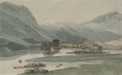Rydal Water with the Grasmere Hills, 1786 (ceruza, toll és tinta és wc papíron) alkotó: Francis Towne