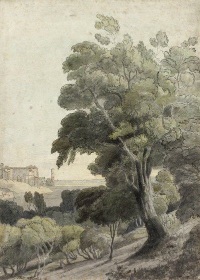Tivoli, Róma bemutatása a távolban, 1781 körül alkotó: Francis Towne