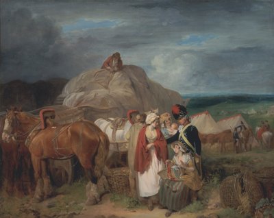 Katona vidéki nőkkel, akik szalagokat árulnak, egy katonai tábor közelében alkotó: Francis Wheatley