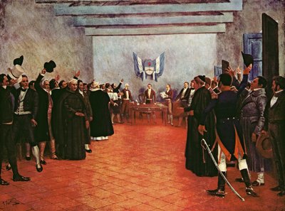 Tucuman Kongresszusa – Rio és Plata Egyesült Tartományainak Függetlenségi Nyilatkozata 1816. július 9-én (színes litó) alkotó: Francisco (after) Fortuny