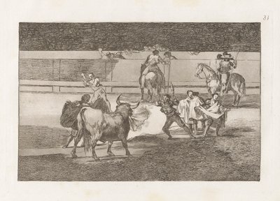 Banderillas de Fuego (Banderillák petárdákkal), 31. tábla a Bikaviadalból alkotó: Francisco de Goya
