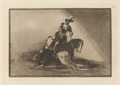 Carlos V. Spearing a Bull in the Plaza de Valladolid (Charles V. Spearing a Bull in the Ring at Valladolid), La tauromaquia 10. tábla alkotó: Francisco de Goya