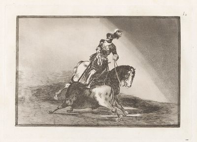 Carlos V. lanceando un toro en la plaza de Valladolid (Charles V Spearing a Bull in the Ring Valladolid), La tauromaquia 10. tábla alkotó: Francisco de Goya
