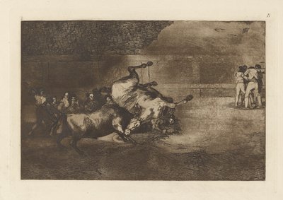 Bika által dobott ló, La tauromaquia B tányérja (harmadik kiadás) alkotó: Francisco de Goya