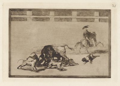 Echan perros al toro (Ellazultak a kutyák a bikán), 25. tábla a La tauromaquiától alkotó: Francisco de Goya