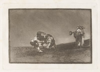 Ő maga kidob egy bikát a madridi plázára (Ugyanaz az ember gyűrűbe dob Madridban), a La tauromaquia 16. táblája alkotó: Francisco de Goya