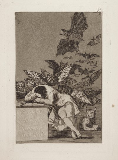Az ok álma szörnyeket szül. (The Sleep of Reason Producs Monsters.), pl. 43 A szeszélyek című sorozatból alkotó: Francisco de Goya
