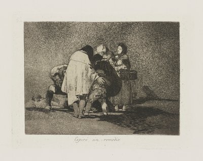 Espir? bűn remedio. (Nem volt mit tenni, és meghalt.), pl. 53 a Los desastres de la guerra (A háború katasztrófái) sorozatból alkotó: Francisco de Goya