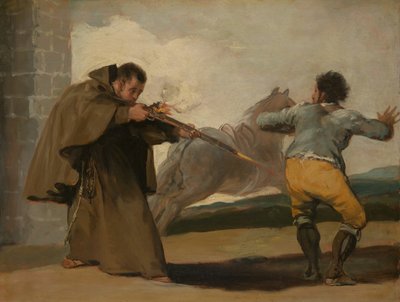 Pedro barát lelövi El Maragatót, miközben a lova elszalad, c. 1806. alkotó: Francisco de Goya