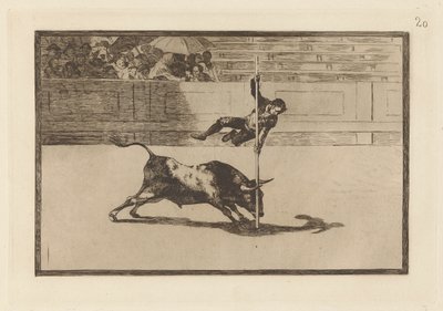 Juanito Apinani könnyedsége és merészsége a [gyűrűben] Madridban, a La Tauromaquia 20. táblája alkotó: Francisco de Goya