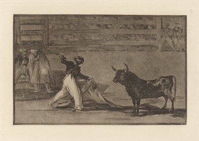 A szigonyok eredete? banderillák (a szigonyok vagy banderillák eredete), 7. tábla a bikaviadalokból alkotó: Francisco de Goya