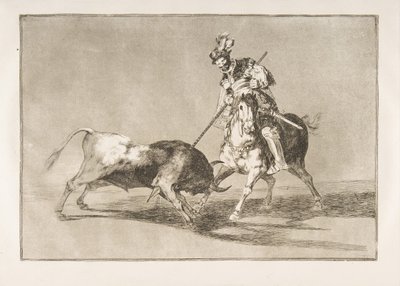 11. tábla a Tauromaquia-ból: A Cid campeador lándzsázik egy másik bikával., 1816. alkotó: Francisco de Goya