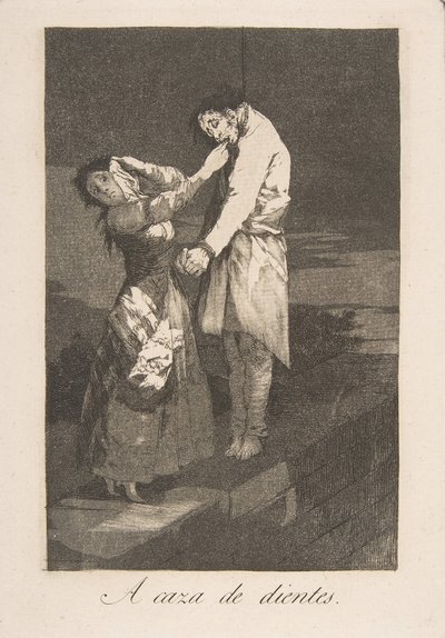 12. tábla Los Caprichosból: Fogakra vadászva A caza des dientes., 1799. alkotó: Francisco de Goya