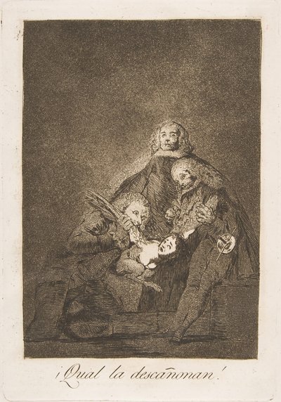 21. tábla Los Caprichosból: Hogy koptatják! ¡Qual la descañonan!, 1799. alkotó: Francisco de Goya