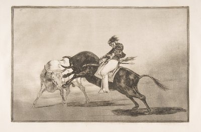 A Tauromaquia 24. táblája: Ugyanaz a Ceballos, amely egy másik bikára van felszerelve, megtöri a szót..., 1816. alkotó: Francisco de Goya