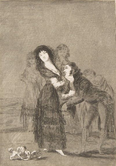 27. tábla Los Caprichosból: Melyik közülük a legyőzöttebb Quien mas rendido, 1799. alkotó: Francisco de Goya