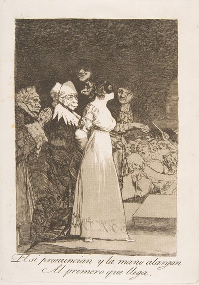 2. tábla Los Caprichosból: Igent mondanak, és kezet nyújtanak az elsőként érkezőnek, El si ..., 1799. alkotó: Francisco de Goya