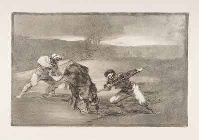 A Tauromaquia 2. táblája: A gyalogos vadászat másik módja, 1816. alkotó: Francisco de Goya