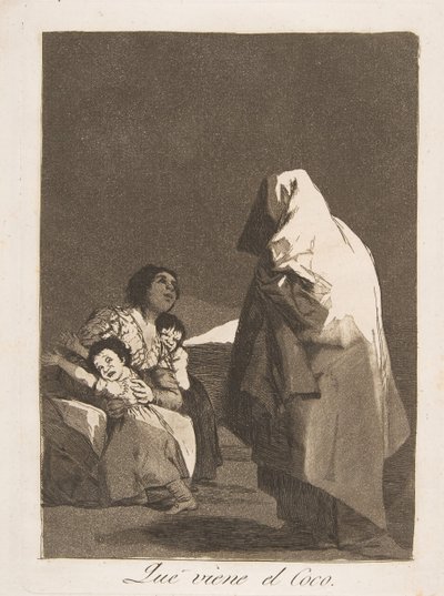 3. tábla Los Caprichosból: Íme, a mumus, Que jön el Coco., 1799. alkotó: Francisco de Goya