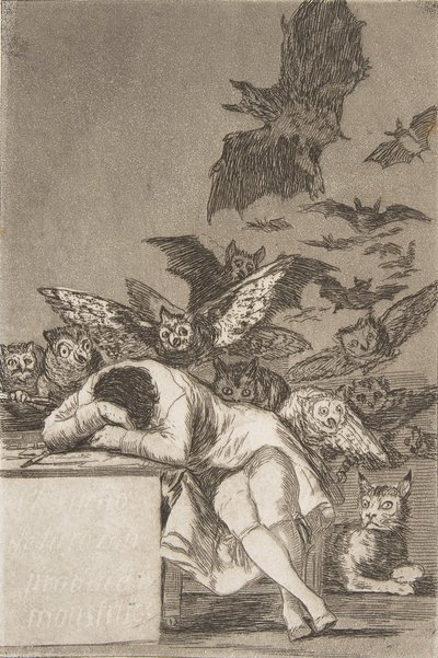43. tábla Los Caprichosból: Az ész alvása szörnyeket hoz létre E..., 1799, 1908-1212. alkotó: Francisco de Goya